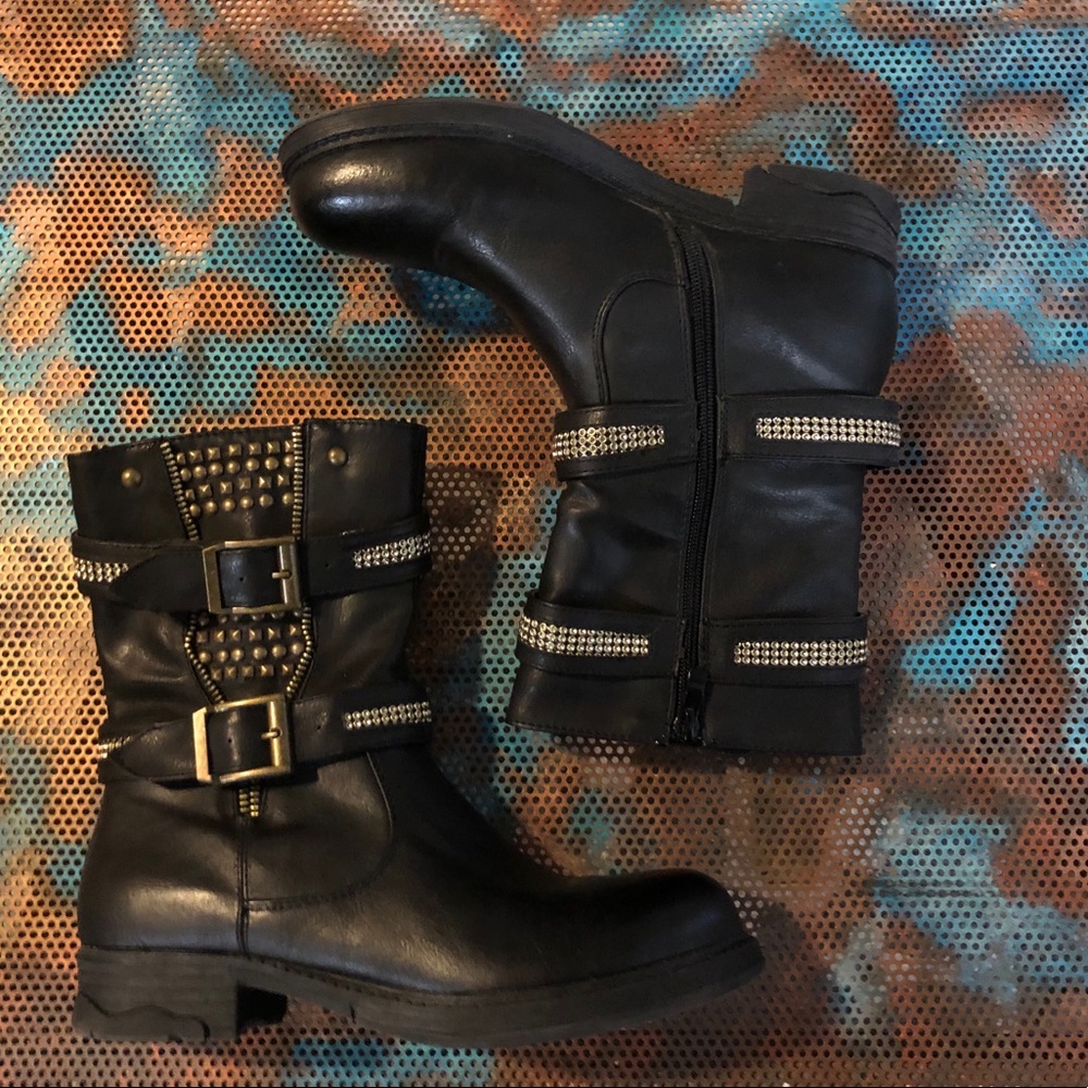 Black and brass boots